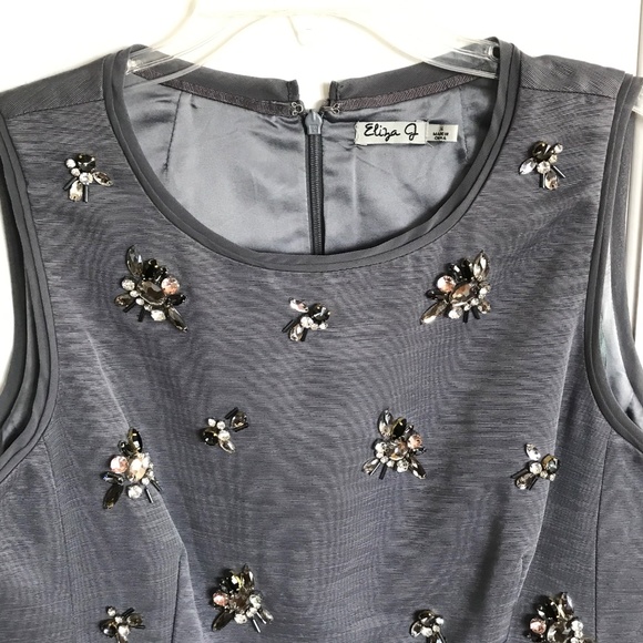 ELIZA J Jeweled Rhinestone Cocktail Dress Gray Women’s Plus Size 14 - Picture 2 of 16